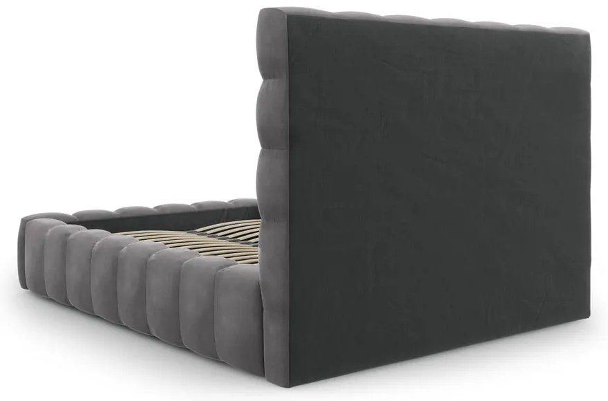 Szürke kárpitozott franciaágy tárolóhellyel, ágyráccsal 140x200 cm Bali – Cosmopolitan Design