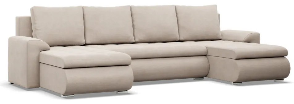 Tokio U alakú sarokkanapé, 3 ágyneműtartóval, bársony, univerzális oldal, bézs