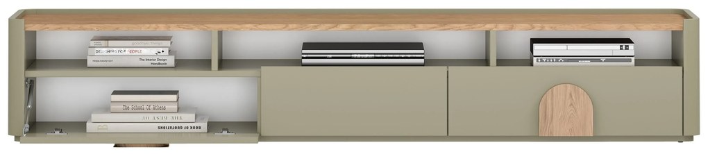 Amilio TV szekrény 200 cm - eukaliptusz / baltic dune tölgy / natúr tölgy fogantyúk