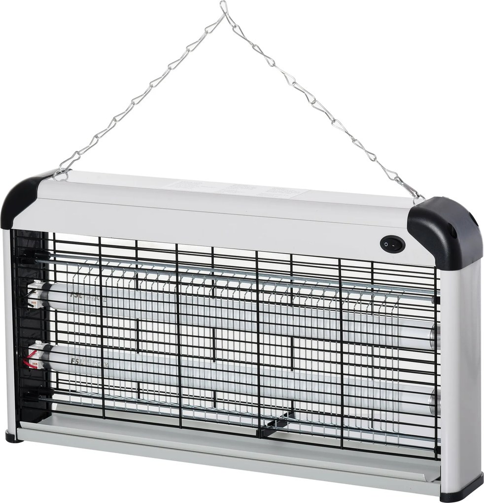 Outsunny Elektromos Szúnyogölő Lámpa 30W, Belső Használatra, UV Fényhatással, 60 m²-es Területhatással, 48.5x8.5x26.5 cm, Ezüst | Aosom