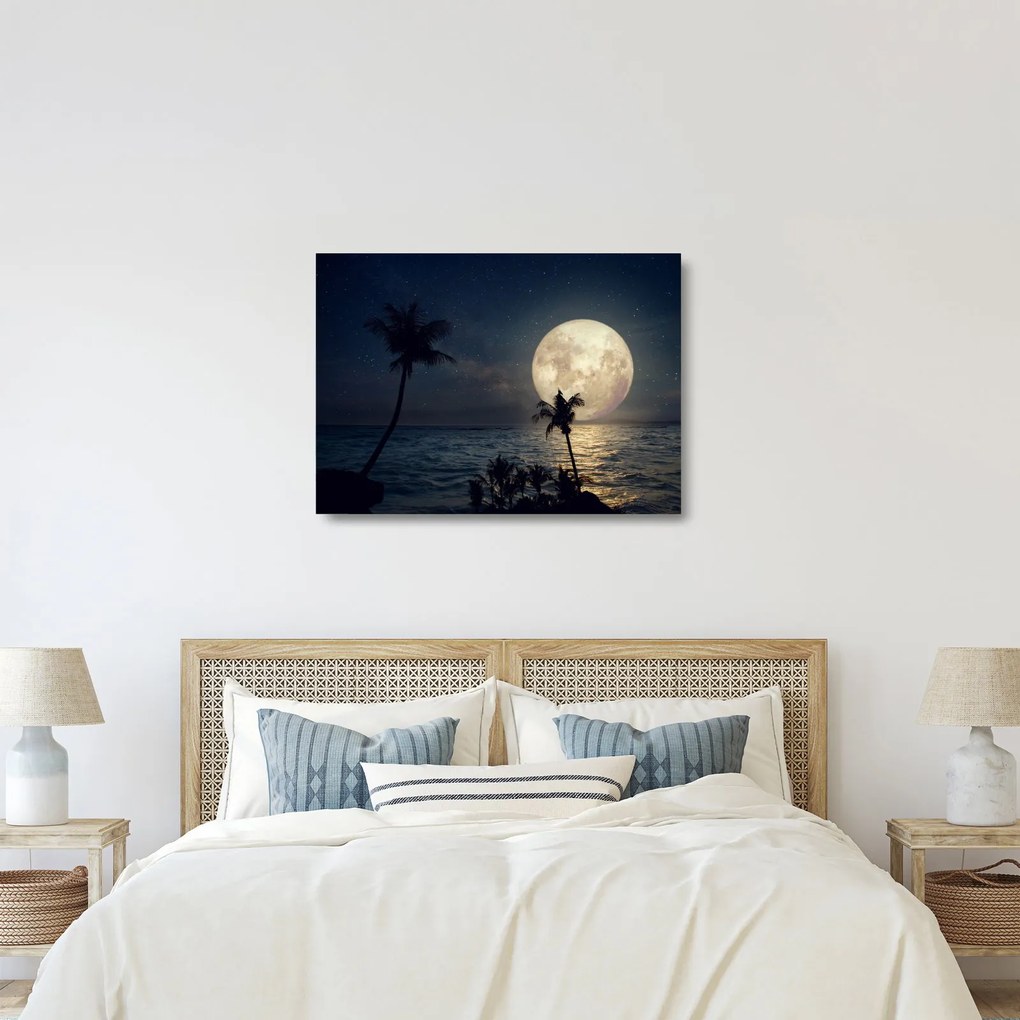Üveg kép - Strand teliholddal (70x50 cm)