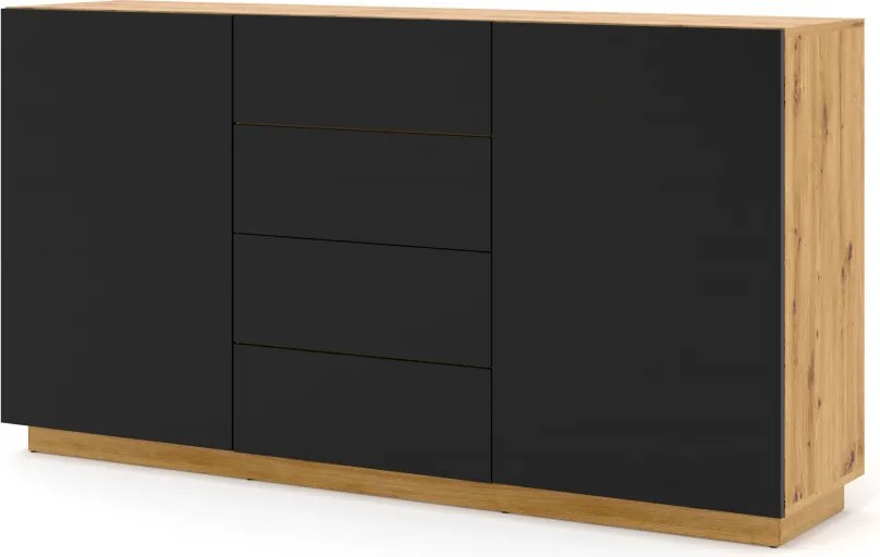 Komód 2 ajtóval és 4 fiókkal, artisan tölgy/fekete színben AURA