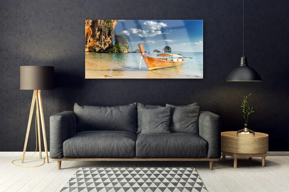 Akril üveg kép Hajó, tenger, táj 120x60 cm 2 fogas