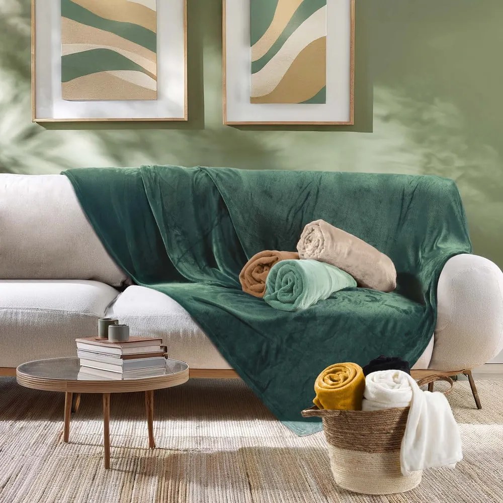 Világoszöld mikroflanel takaró 180x220 cm Flanou – douceur d'intérieur