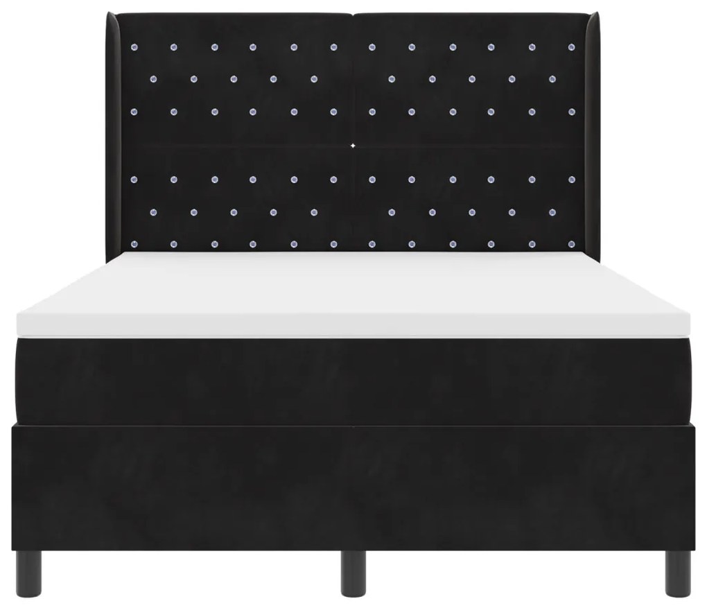 Box Spring Ágy Matraccal & LED Fekete 140x190 cm Bársonyos