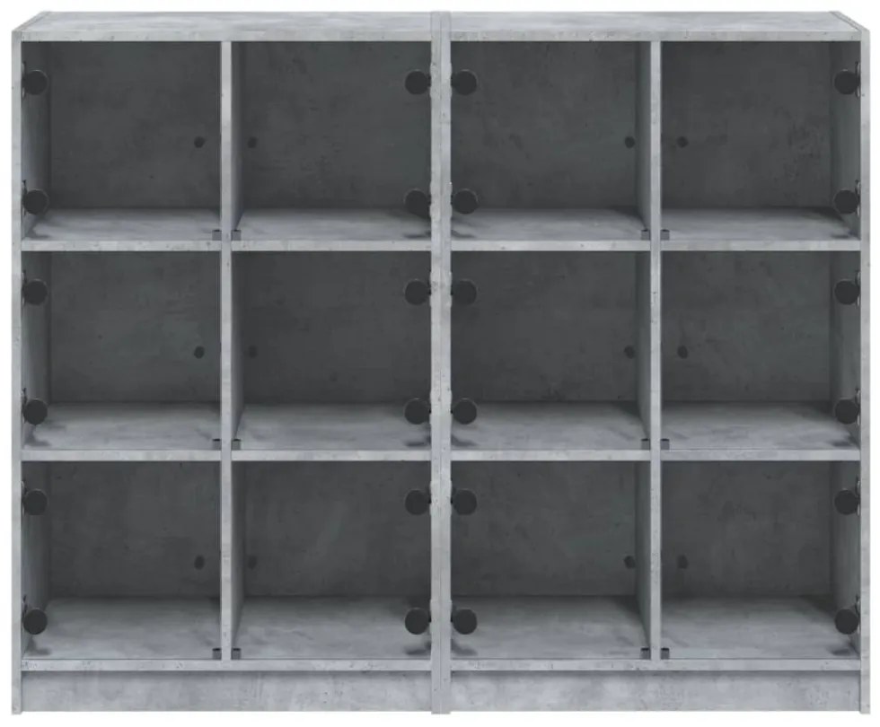 betonszürke szerelt fa könyvespolc ajtókkal 136 x 37 x 109 cm