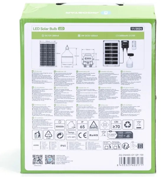 Aigostar - LED Napelemes csillár érzékelővel LED/35W/12V 3000 mAh 6500K átm. 10 cm