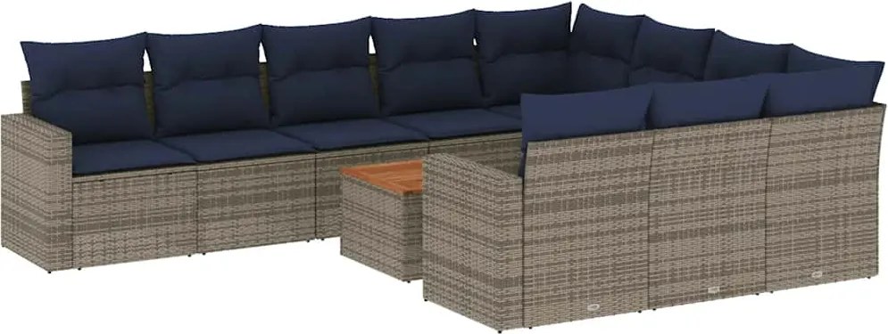 vidaXL 11 részes szürke polyrattan kerti ülőgarnitúra párnákkal