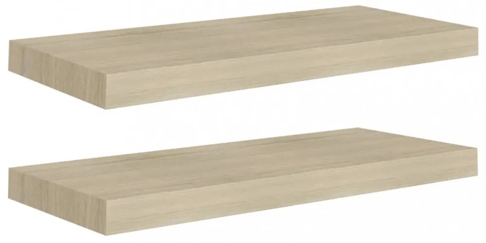 2 db tölgyszínű MDF lebegő fali polc 60 x 23,5 x 3,8 cm