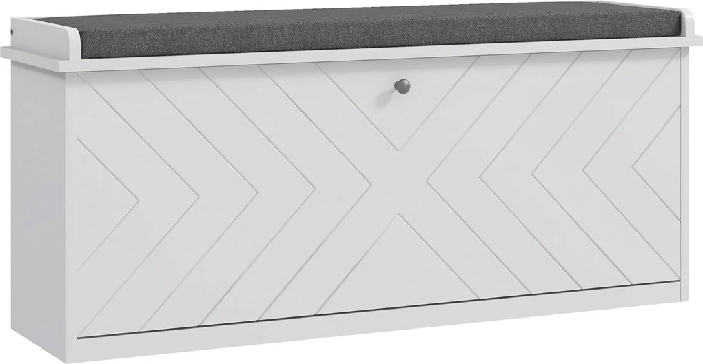 HOMCOM Cipőtároló Pad, Előszoba Bútor Hajtogatható Fiókkal, Ülőpárnával és Állítható Polccal, 100 x 26 x 44,5 cm, Fehér | Aosom