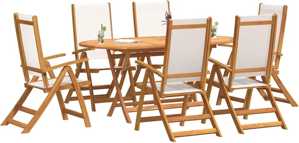 vidaXL 7 részes tömör akácfa és textilén kerti étkezőgarnitúra