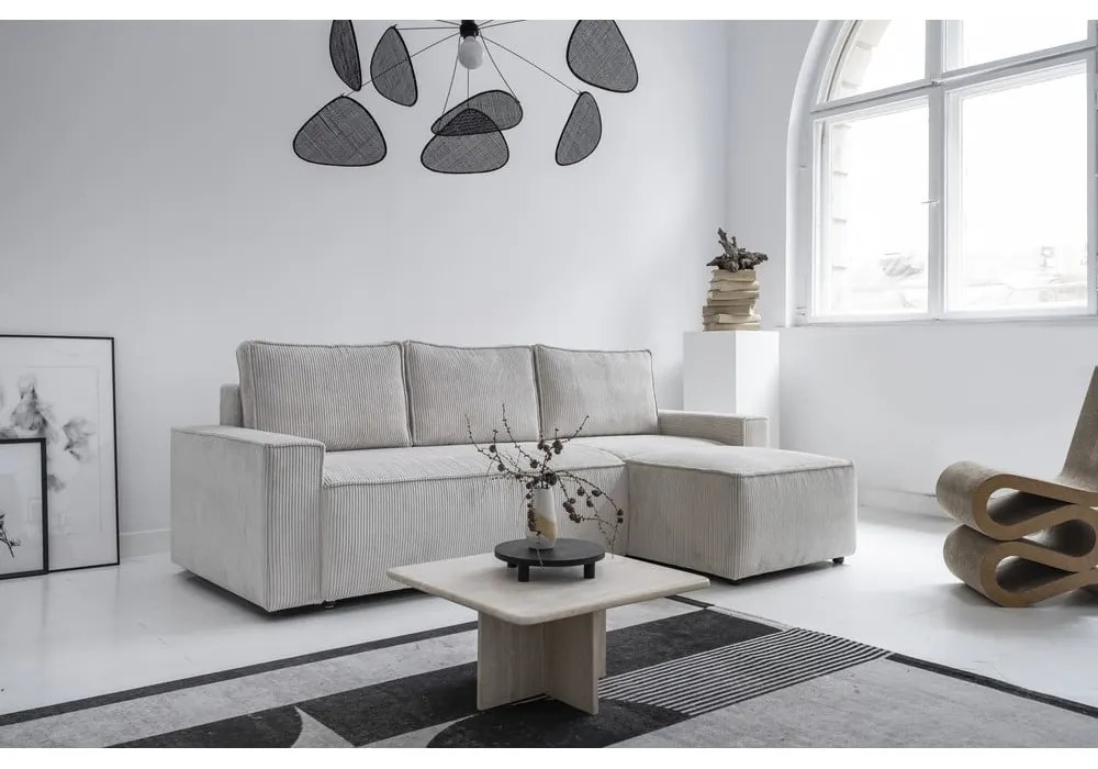 Fehér kordbársony kinyitható sarokkanapé (variálható) Brave Dave – Miuform