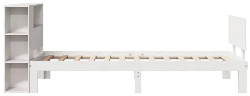 fehér tömör fenyőfa könyvespolcos ágy matrac nélkül 100x200 cm