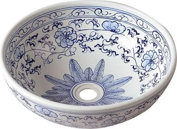 Sapho Sapho, PRIORI kerámia mosdókagyló, átmérő 41 cm, fehér szín, kék festéssel, PI012