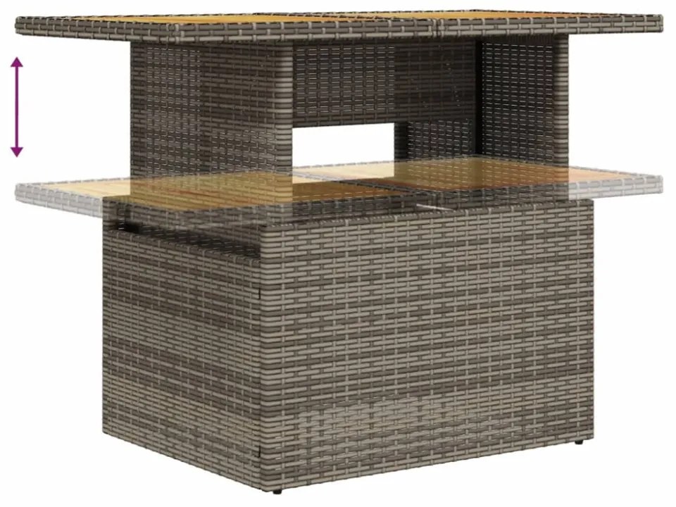 szürke polyrattan és akácfa kerti asztal 100 x 55 x 73 cm