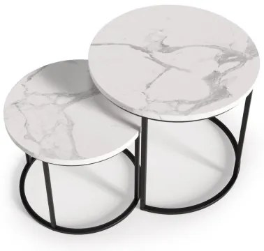 KÉSZLET 2x Kávésasztal OREO átm. 43/53 cm fekete/márvány dekoráció