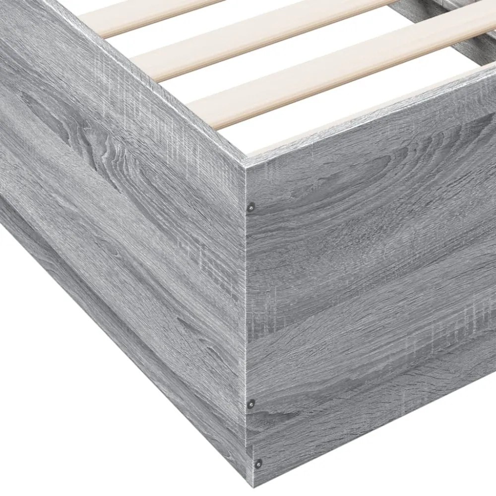 szürke sonoma színű szerelt fa ágykeret LED-del 75x190 cm