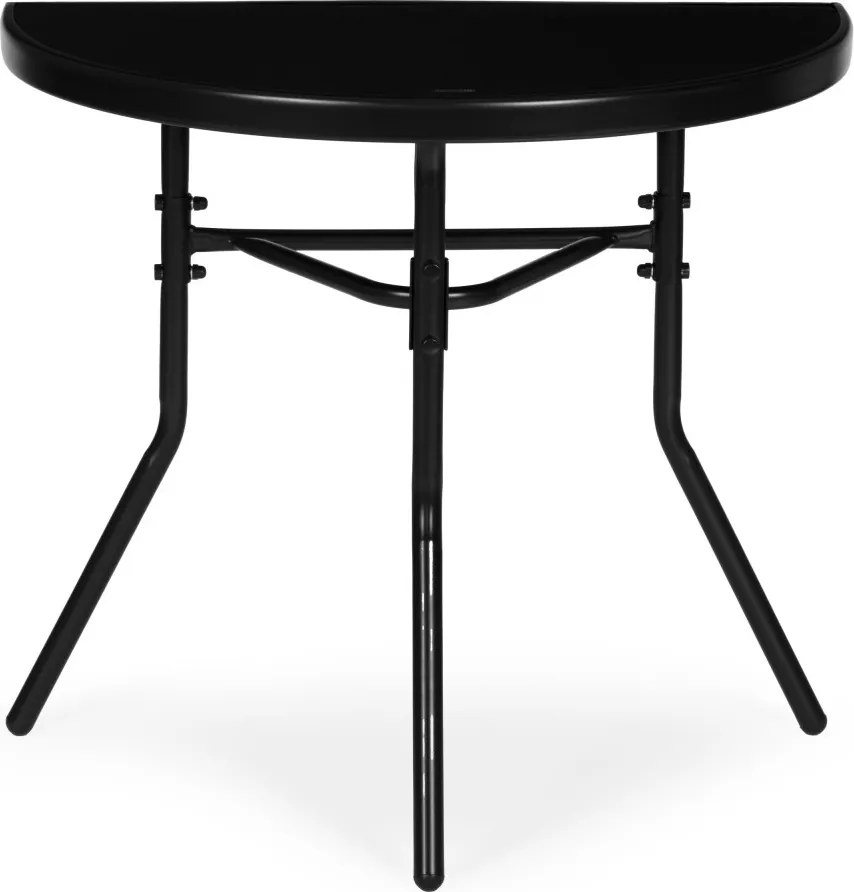 Kerti asztal, MultiGarden SC-090-1, fekete, 70 x 40 cm, magasság: 64 cm, félköríves, edzett üveglap, porszórt acél váz