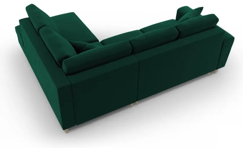 Zöld bársony kinyitható tárolóhelyes sarokkanapé (jobb oldali-L alakú) Kyoto – Cosmopolitan Design