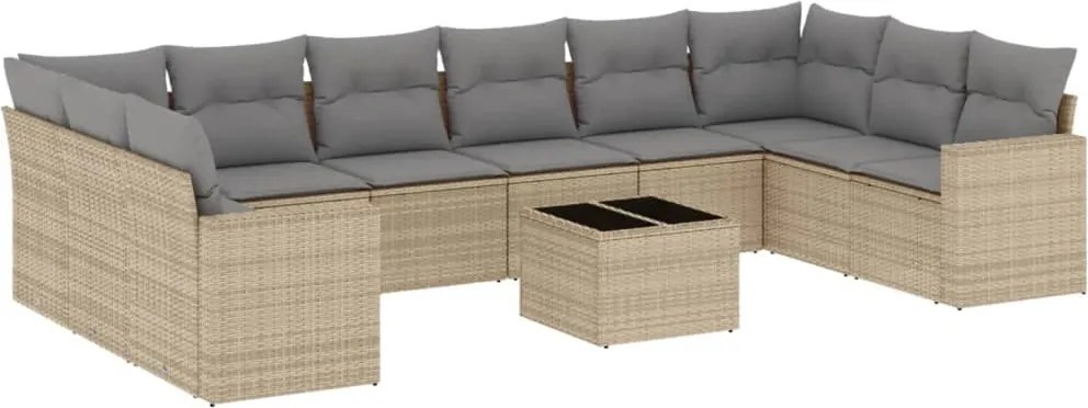 vidaXL 11 részes bézs polyrattan kerti ülőgarnitúra párnákkal
