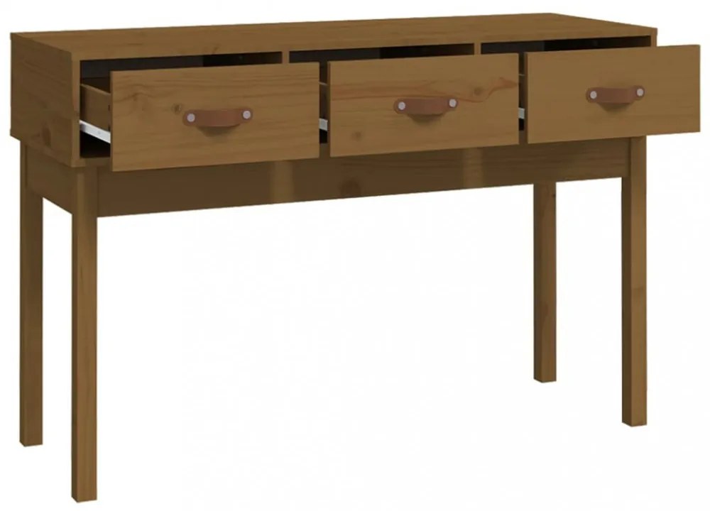 mézbarna tömör fenyőfa tálalóasztal 114x40x75 cm