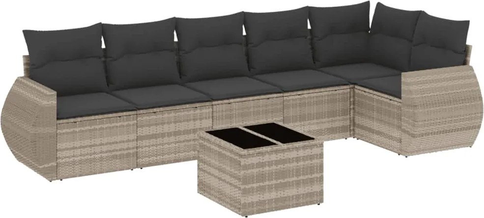 vidaXL 7 részes világosszürke polyrattan kerti ülőgarnitúra párnákkal