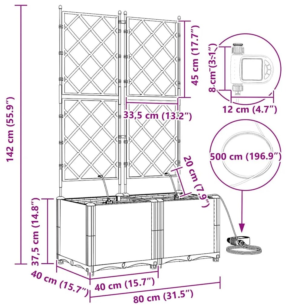 Kerti ültetők Fekete 80 x 40 x 142 cm Acél