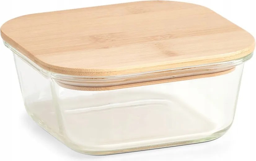 Tárolódoboz, 800 ml, üveg bambusz, 15x15x6 cm