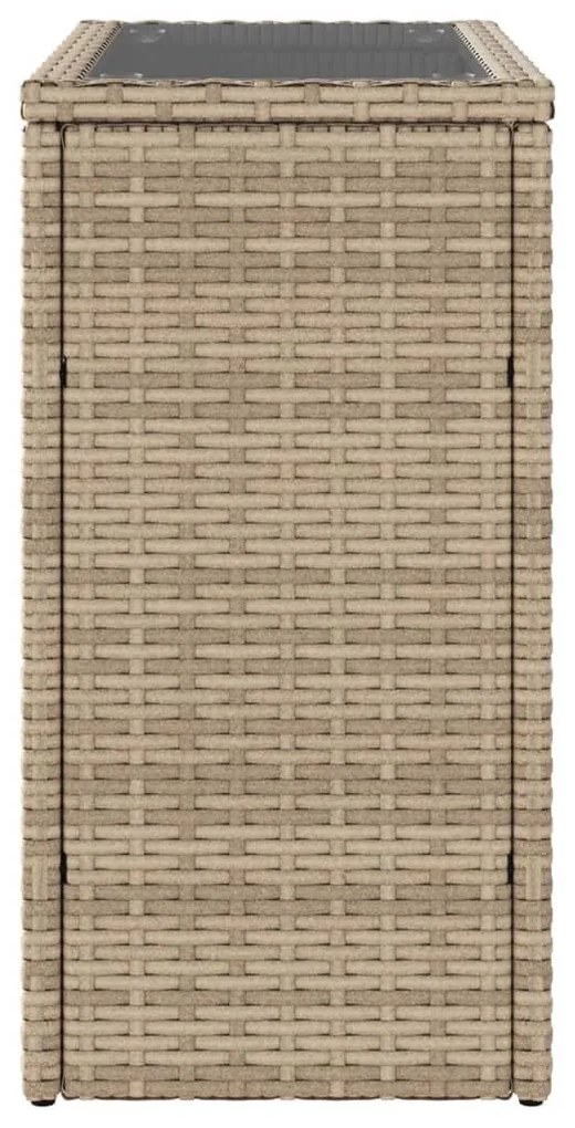 bézs polyrattan kerti kisasztal üveg asztallappal 58x27,5x55 cm
