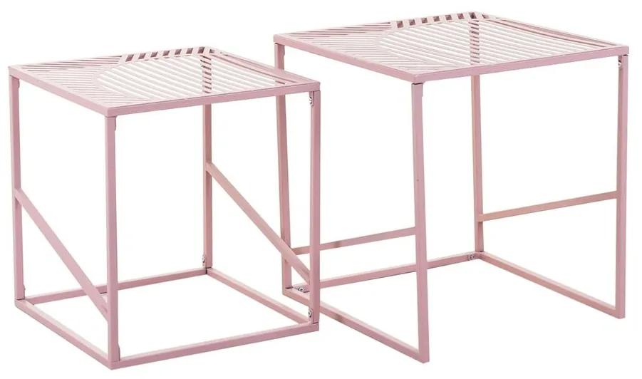 Asztalka szett, fém vázzal, vonal mintával, rózsaszín - CUBISME