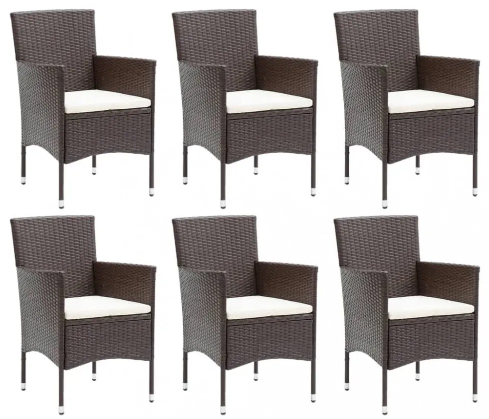 vidaXL 7 részes barna polyrattan kerti étkezőgarnitúra párnákkal