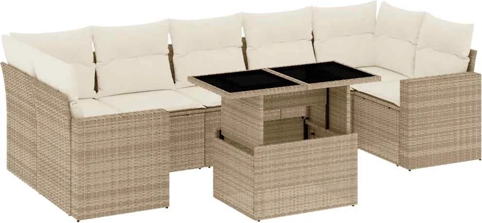 vidaXL 8 részes bézs polyrattan kerti ülőgarnitúra párnával