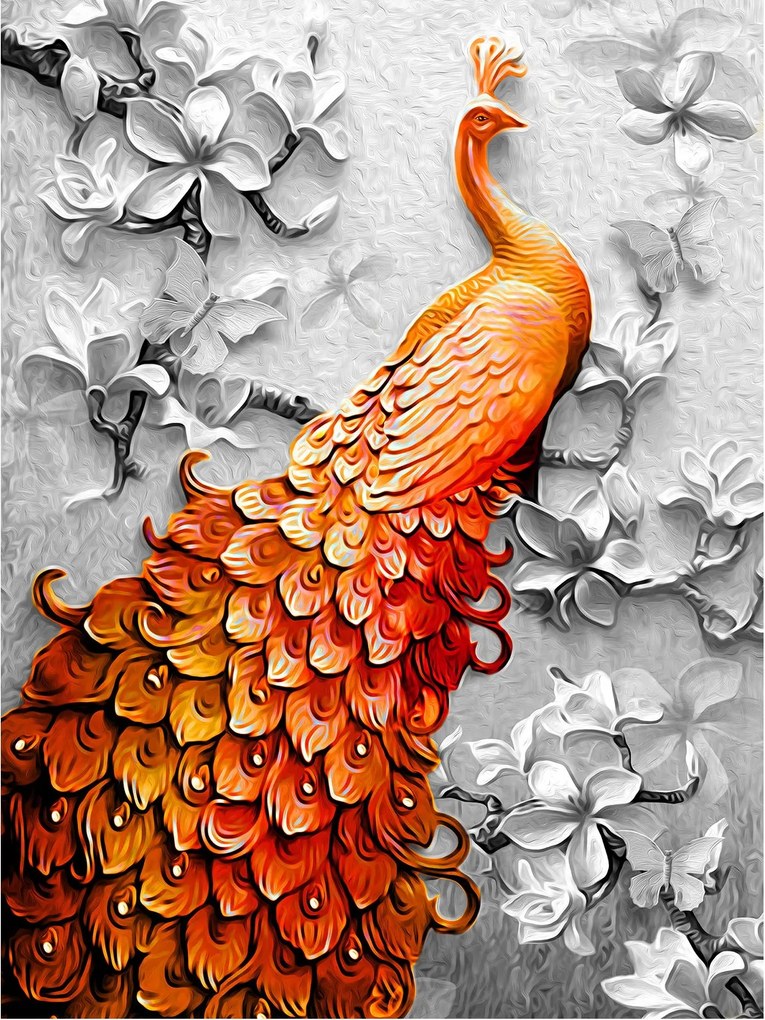 Fotótapéta Páva Arany Virágok Pillangók Elegancia Természet Luxus 184x254 +ragasztó