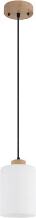 Globo 15977H Függesztett lámpa, barna fa, matt fehér üveg, barna fa, fekete textil kábel, magasság rövidíthető, ø: 150mm, M: 1200mm, 1x E27 60W 230V izzó nélkül
