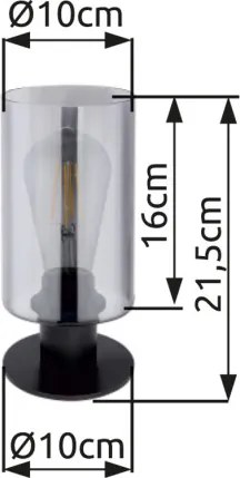 Globo 15465T Asztali lámpa matt fekete fém váz, füstszínű üveggel. , Ø:100, H:215, fényforrás nélkül 1xE27 60W 230V