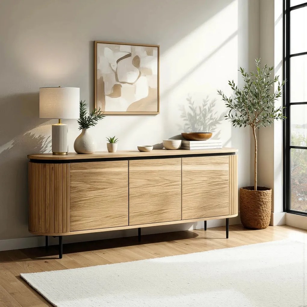 Komód 160 cm méretben, háromajtós kivitelben, tölgy színben BECK