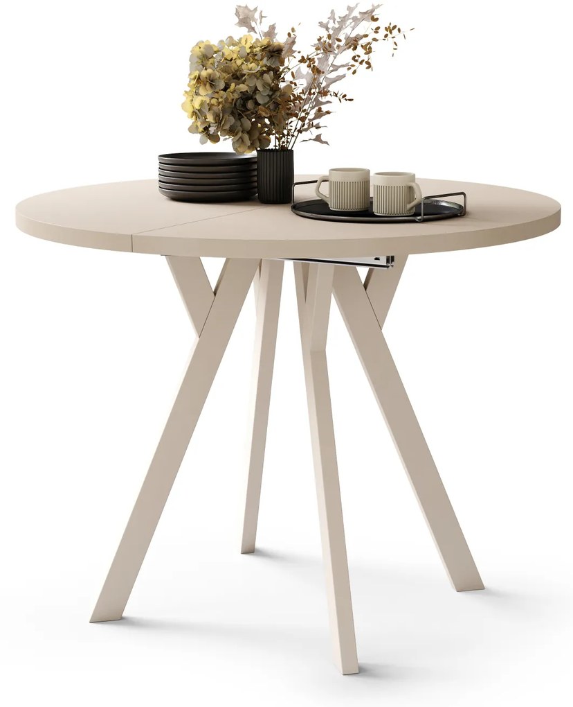 Mazzoni ALMO Bézs/bézs lábak - BŐVÍTHETŐ KEREK ASZTAL Y ALAKÚ LÁBAKKAL LOFT/IPARI STÍLUSÚ NAPPALIBA/ÉTKEZŐBE