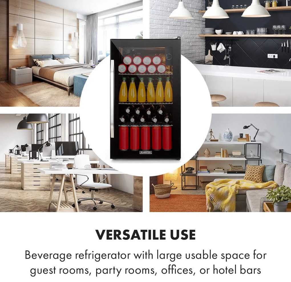 Klarstein Beersafe XXL Onyx, hűtőszekrény, E energiahatékonysági osztály, 3 fém rács, panoráma üvegajtó