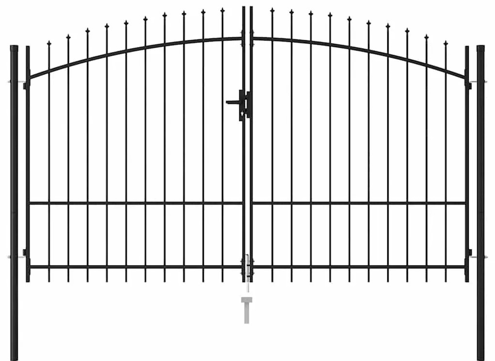 vidaXL fekete acél lándzsahegy tetejű kétajtós kerítéskapu 299,5x224,5 cm