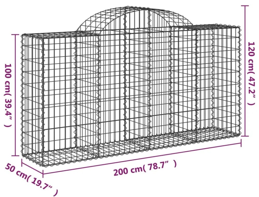 8 db íves horganyzott vas gabion kosár 200 x 50 x 100/120 cm