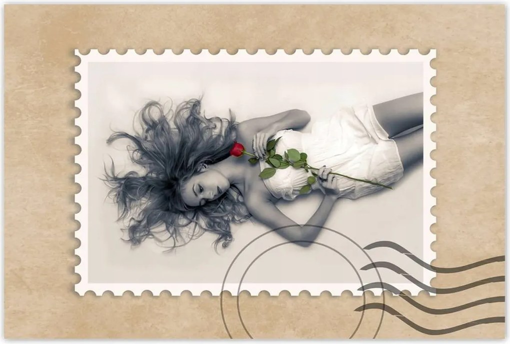 Poszter 60x40 Csaj rózsával Szerelem