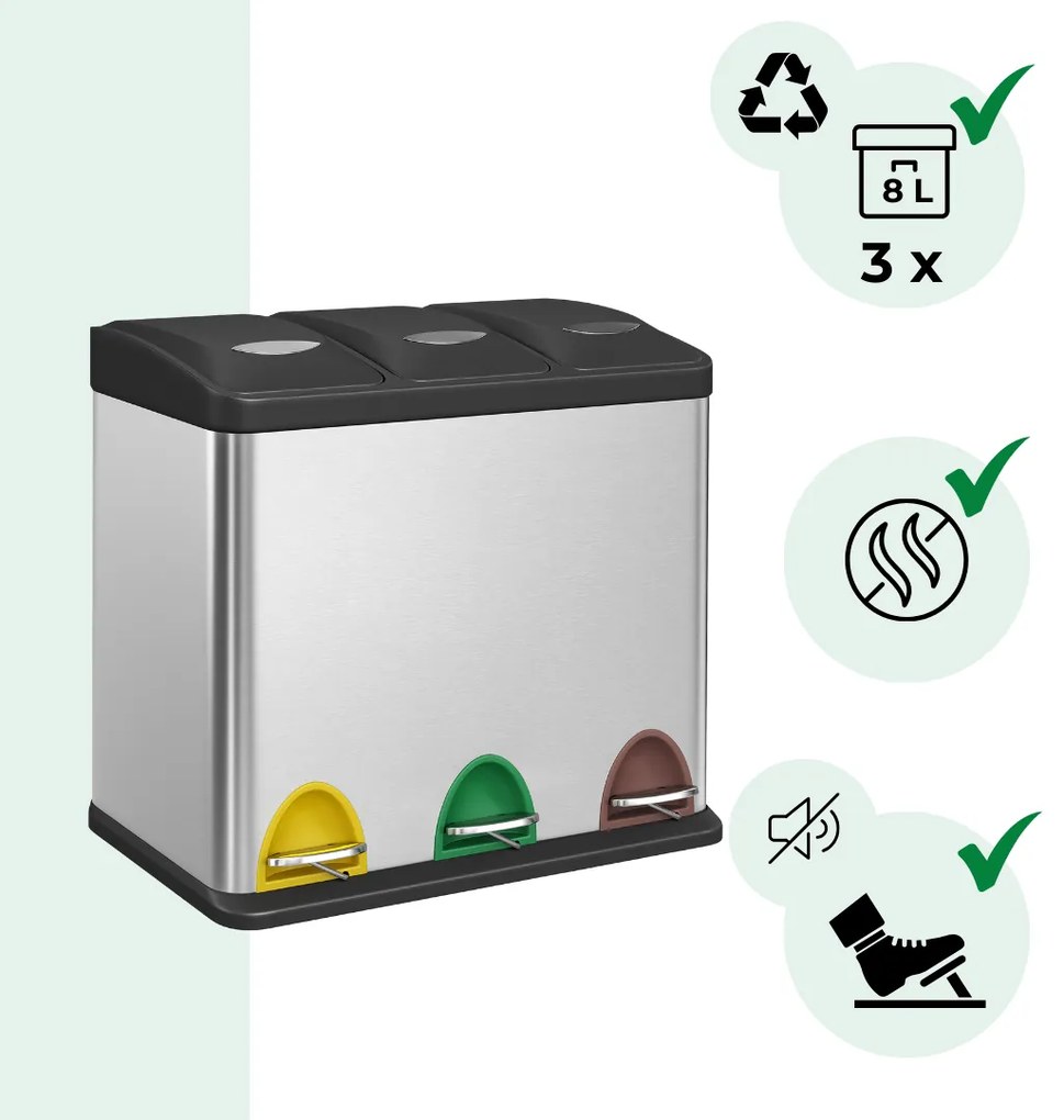 Jurhan SORT szelektív hulladékgyűjtő, 24l (3x8l), acél