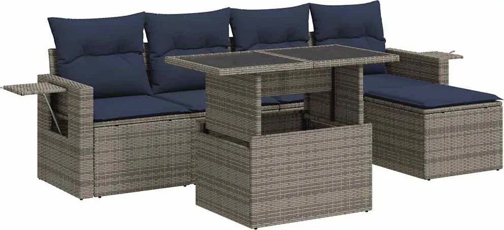 vidaXL 6 részes szürke polyrattan akácfa kerti ülőgarnitúra párnákkal