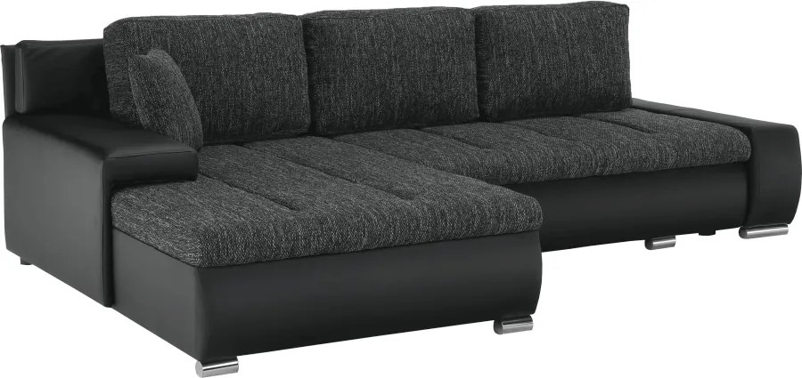 Sarokülőgarnitúra, fekete/fekete melír, TRAMP