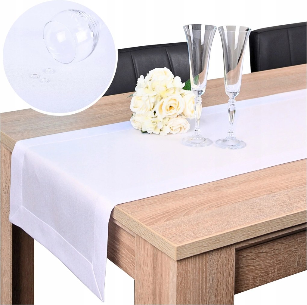 Asztalterítő Panama 40x140 Foltálló Sima Dekoratív Fehér