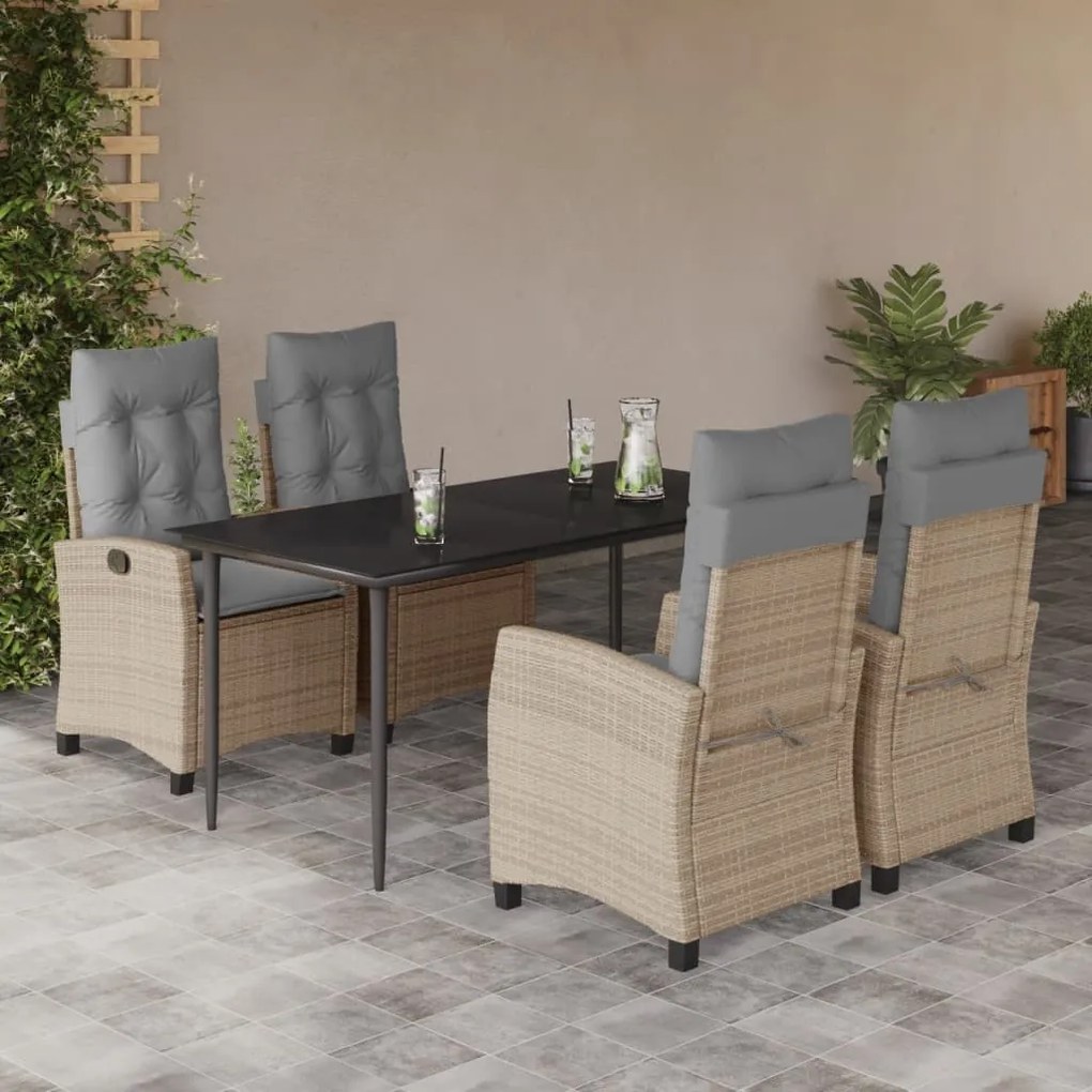 5 részes vegyes bézs polyrattan kerti étkezőgarnitúra párnákkal