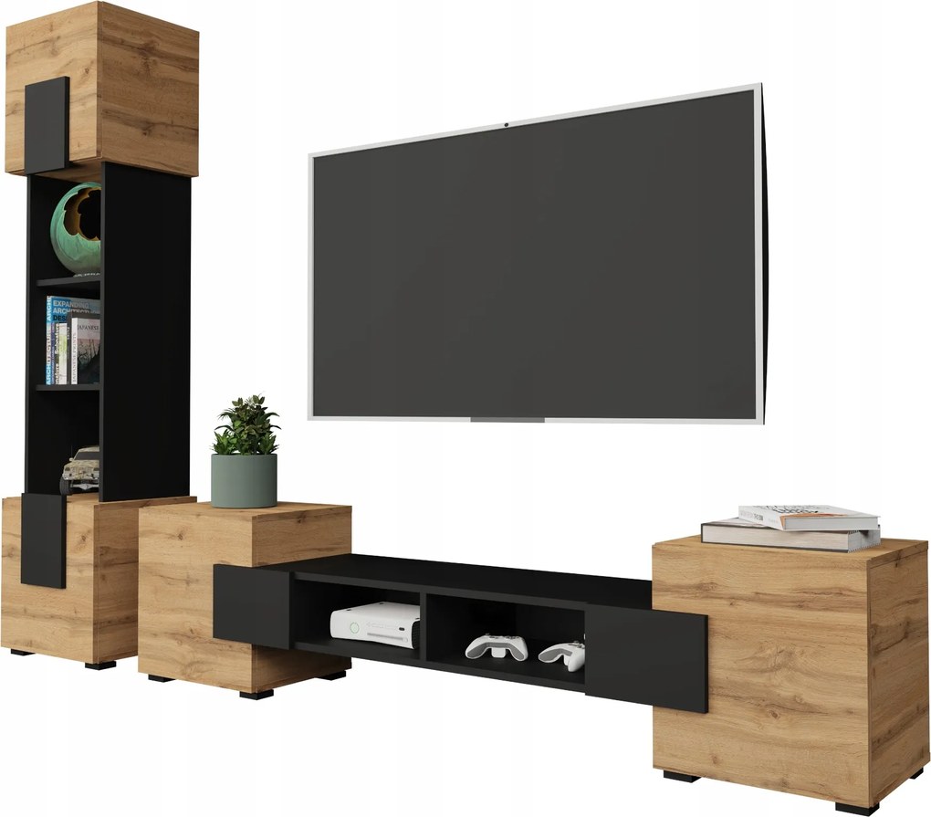 Komodee Torino Rtv szett Fekete Tölgy Wotan Álló Függő Nappali