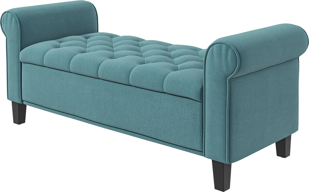 HOMCOM Párnázott Pad, Ágy Pad, Ülőpad Fátyol Hatással, Előszoba Pad Tárolóval a Hálószobához, 120 kg-ig Terhelhető, Zöld, 126 x 48.5 x 47 cm | Aosom