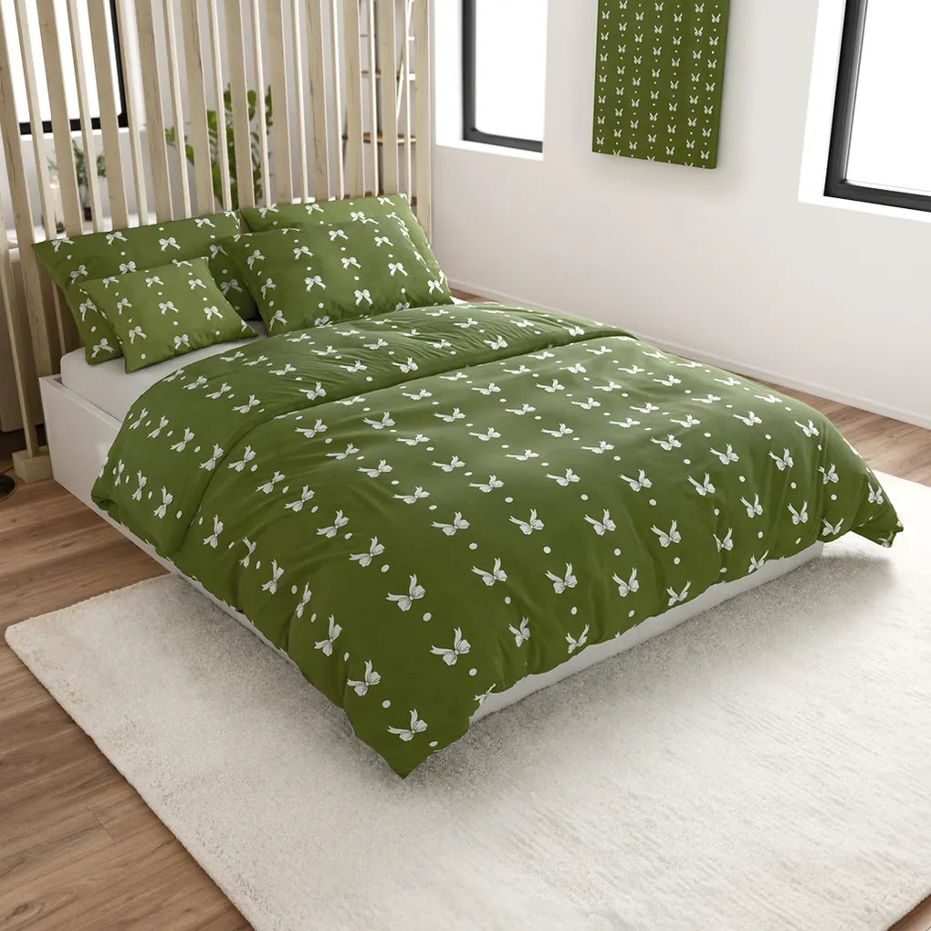 Mikroflanel ágyneműhuzat WHITE BOW zöld Ágyneműhuzat mérete: 70 x 90 cm | 140 x 200 cm