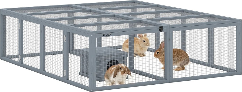 PawHut kültéri nyúlfuttató bújóval, 180,4 × 150 × 48 cm — szürke | Aosom
